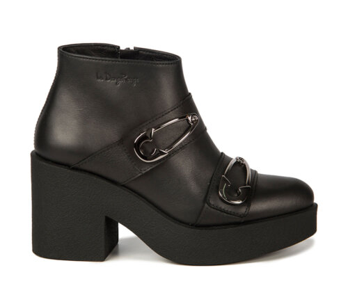 Janina Black Leather Silver Pin