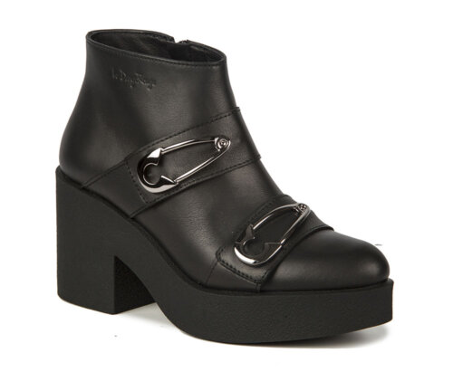 Janina Black Leather Silver Pin